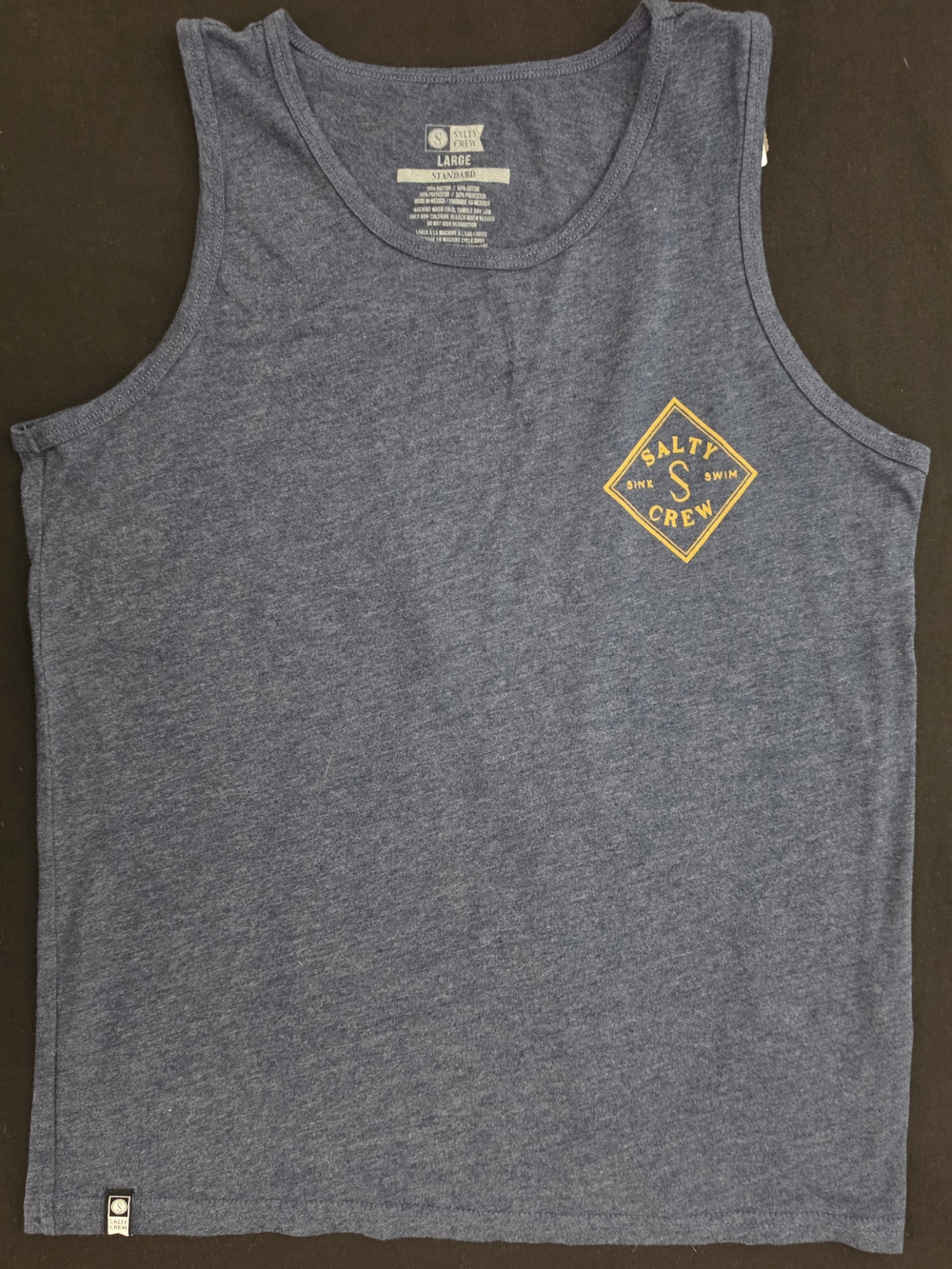 Salty Crew Men's Heather Navy Tank with Yellow Logo